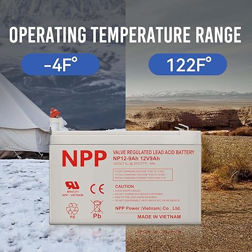 Miniatura 6 de NPP Batería AGM SLA recargable de 12 V 9 Ah con terminales F2 para UPS APC, Razor E200 E200s E225 E300, sistema de respaldo Cyberpower, scooter