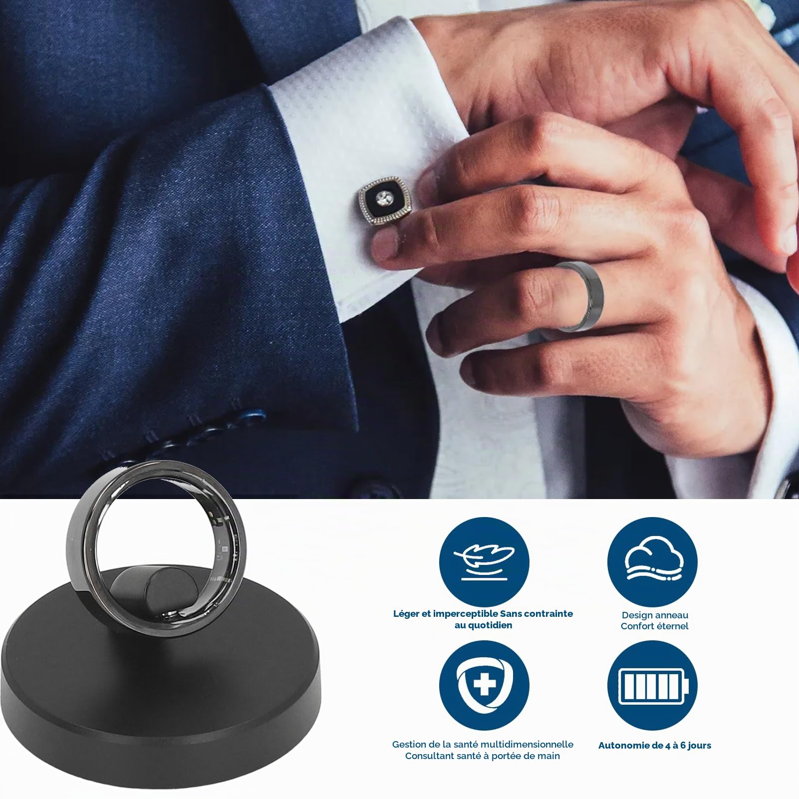 Garsent Bague Intelligente pour Hommes et Femmes, Tracker d'activité étanche IP68, Surveillance du Sommeil, Anneaux Intelligents de Sport à la Mode, Application pour (22,3 mm/0,88 Pouces)