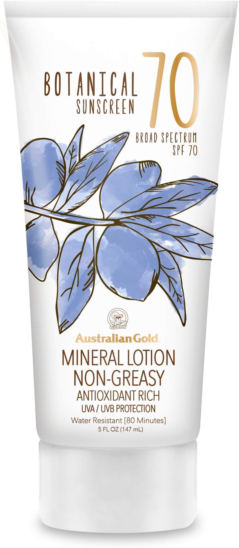 Australian Gold Botanical SPF 70 Mineral Sunscreen Lotion, Non-Chemical Sunblock with Titanium Dioxide & Zinc Oxide, Native-Australian Ingredients, Water-Resistant, Citrus Oasis Fragrance, 5 Oz