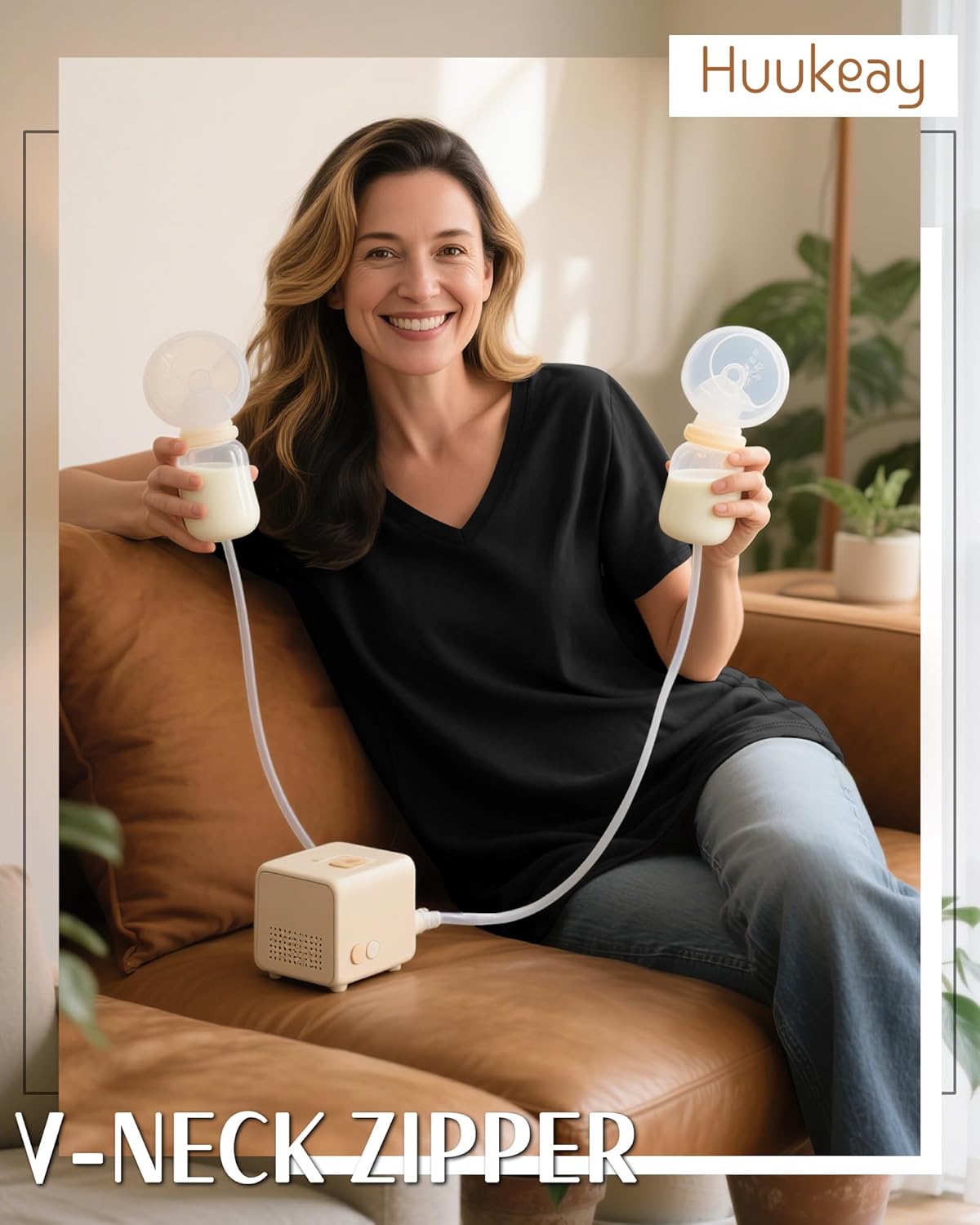 Huukeay 3 Pack Women's Maternity Nursing Tops, Hidden Zippers Breastfeeding Clothes V Neck Short Sleeve Pregnancy Shirts Tees - Image 2