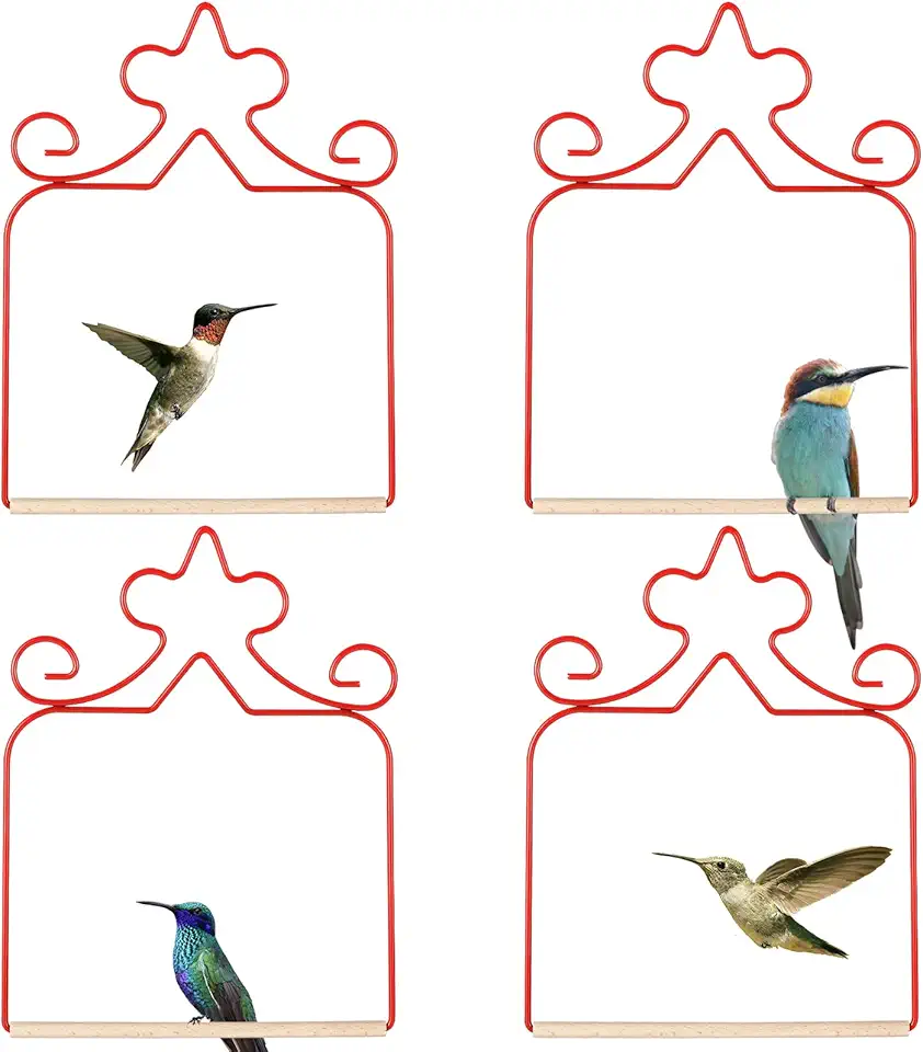 Hummingbird Swings 4 Pack, Rust Resistant Metal Frame, Red Hummingbird Perches with Wooden Dowel,Perfect for Hanging Outdoor Trunk Lawn Patio Garden Yard Porch