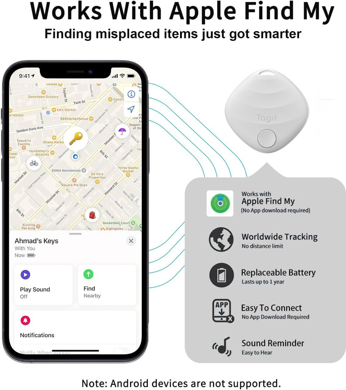 Tagit Key Finder and Item Finder (2 Pack), Works with Apple Find My App (iOS ONLY) for Keys, Luggage, Pets, Backpacks and More