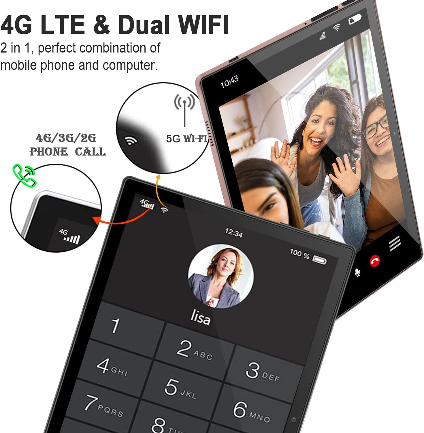 4G LTE Tablet 10 Pollici Android, Octa-Core, 6 GB RAM + 64 GB ROM / TF 256 GB, Certificato GMS, Schermo HD IPS, 6000 mAh, Dual SIM, 5G + 2.4G WiFi, 8 MP + 5 MP, Bluetooth, OTG, GPS, Type-C, Rosa 4G LTE Tablet 10 Pollici Android, Octa-Core, 6 GB RAM + 64 GB ROM / TF 256 GB, Certificato GMS, Schermo HD IPS, 6000 mAh, Dual SIM, 5G + 2.4G WiFi, 8 MP + 5 MP, Bluetooth, OTG, GPS, Type-C, Rosa