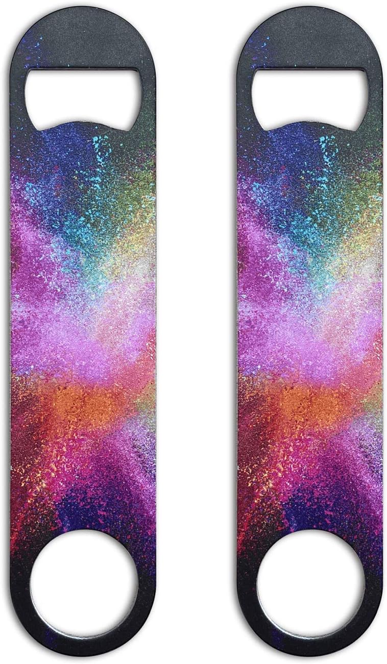 2 Pack, 7" Bar Key Bottle Opener, Flat Bottle Opener Bartender, Stainless Steel Rainbow Bottle Opener for Bartender, Police Officer