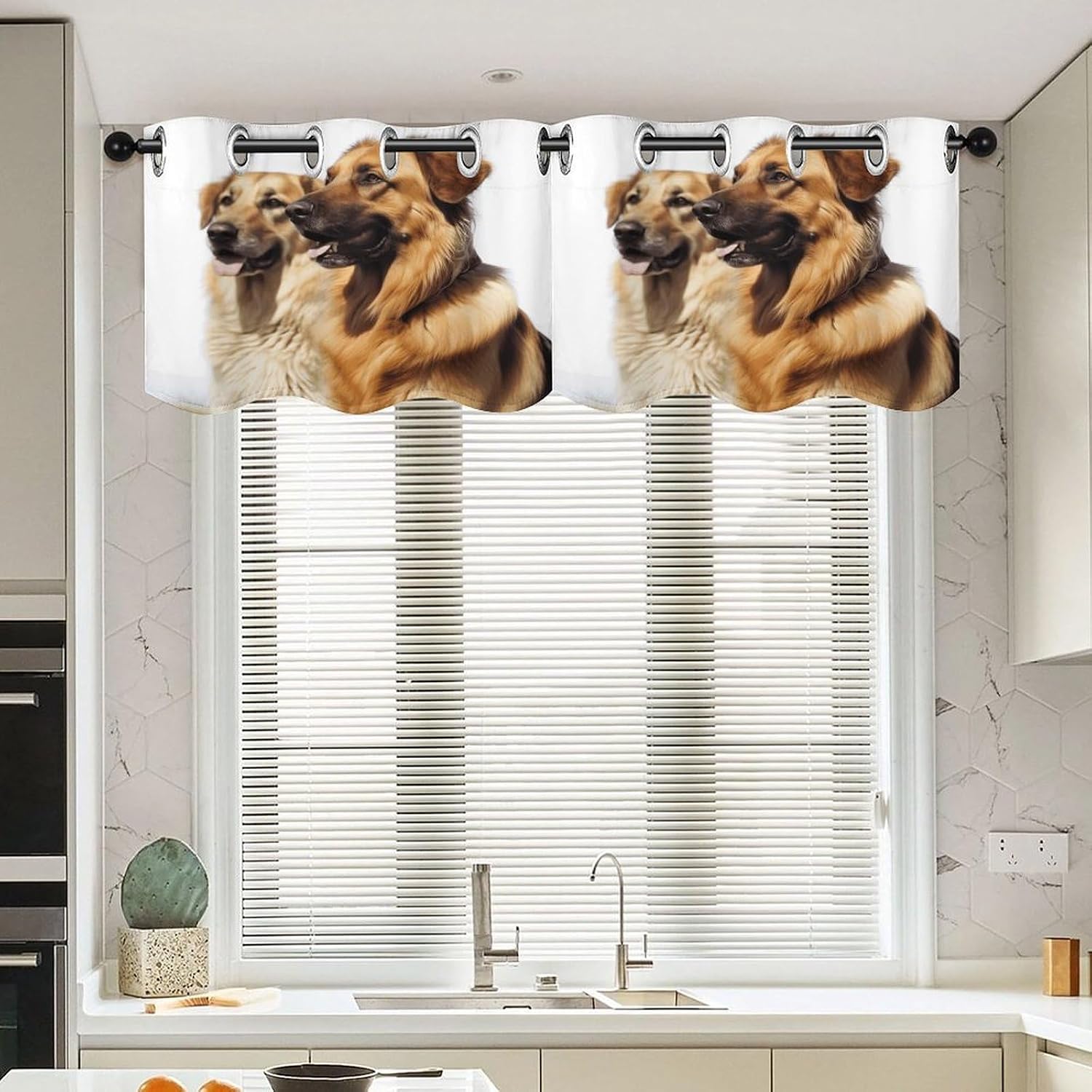 Dog1 Curtain 2 Panels, Polyester Fiber, Blackout Insulated Window Curtain, Curtain Valance for Kitchen Dining Room Living Room Cafe Small Window 52 * 18.1 Inches