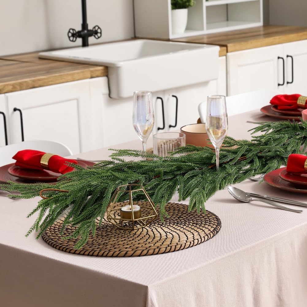 9FT Norfolk Pine Garland Real Touch Artificial Greenery Pine Needles Garlands Spring Green Wreath for Mantle Table Wall Fireplace Stairs Indoor Outdoor Spring Summer Decor - Image 2