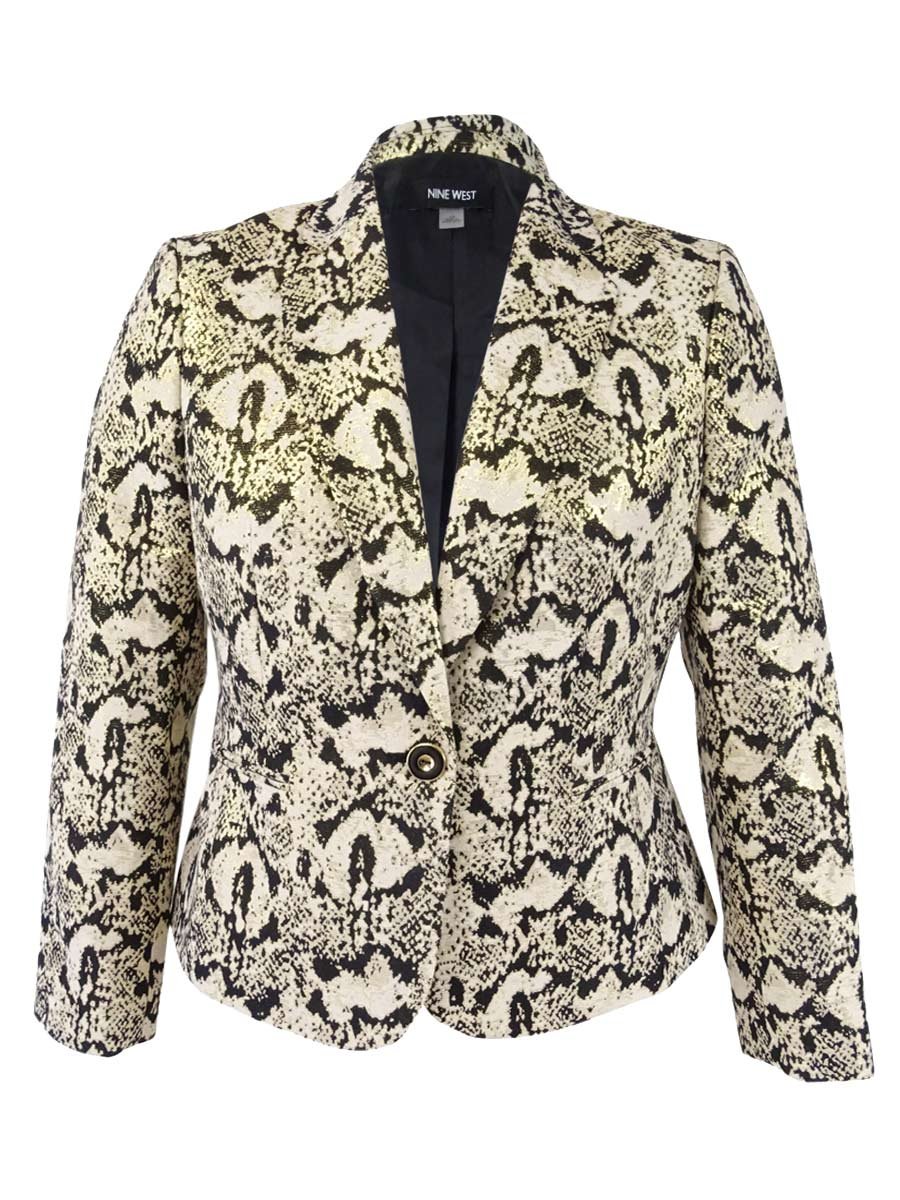Nine West Womens Printed Jacquard One Button Blazer