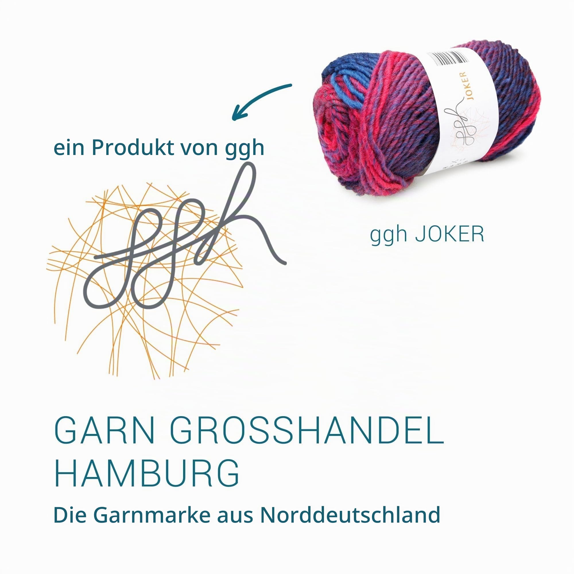 ggh Joker Box - 6 Knäuel - Schurwolle Mischung mit Farbverlauf - Wolle zum Stricken oder Häkeln Farbe 029 - Magenta-Blau meliert