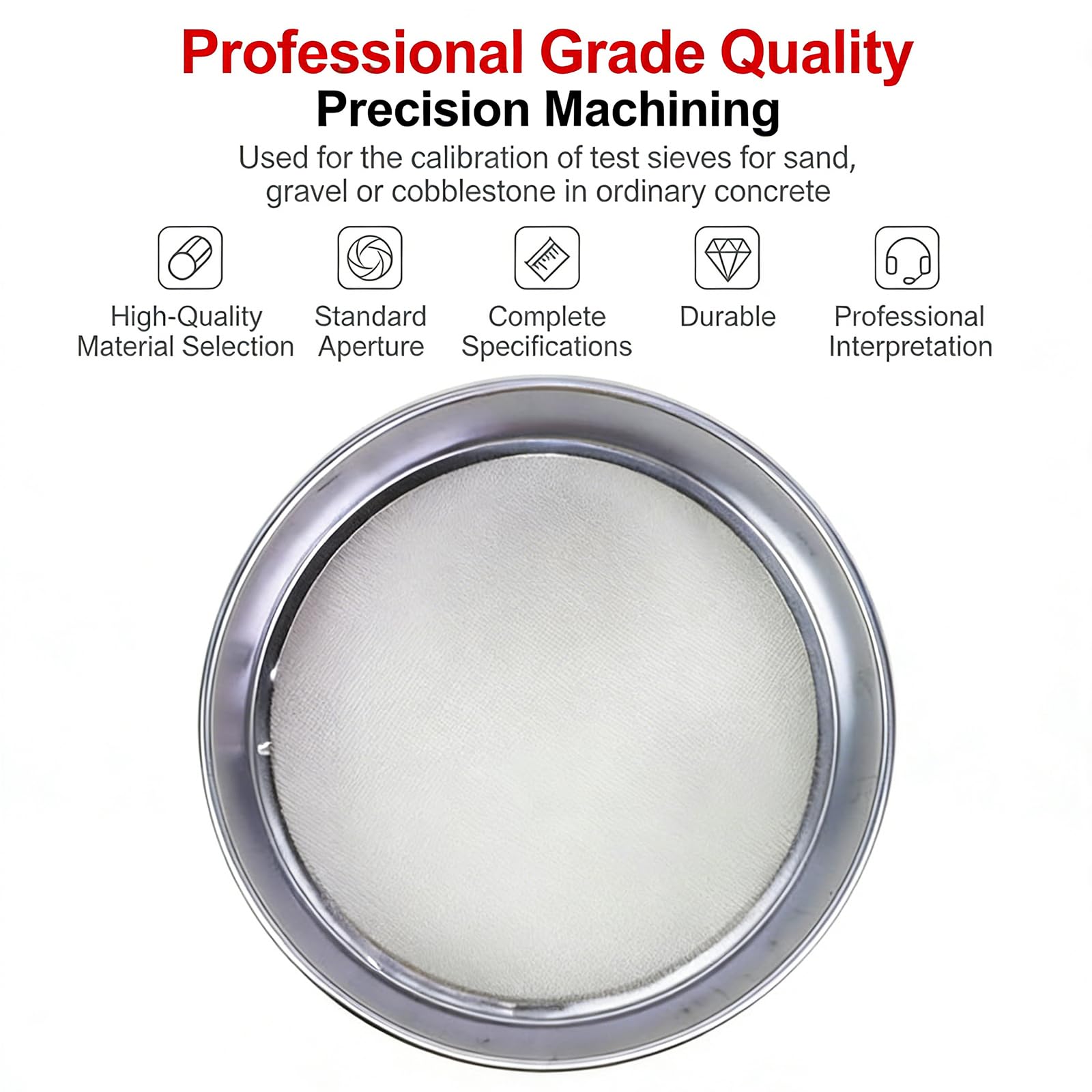 Setaccio per ghiaia standard, in acciaio inox, setaccio per test di laboratorio, 30 cm, per test di gradazione di sabbia e aggregati