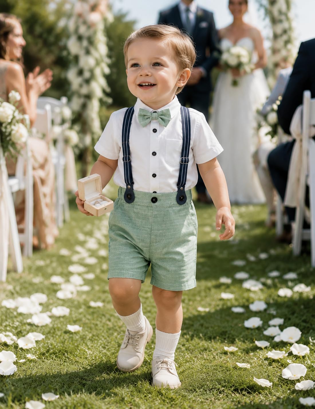 mintgreen Bébé Garçon Gentilhomme Tenu Ensemble Manche Courte Nœud Papillon Chemises Bretelles Un Pantalon Costume de Mariage, Taille: 1-4 Ans