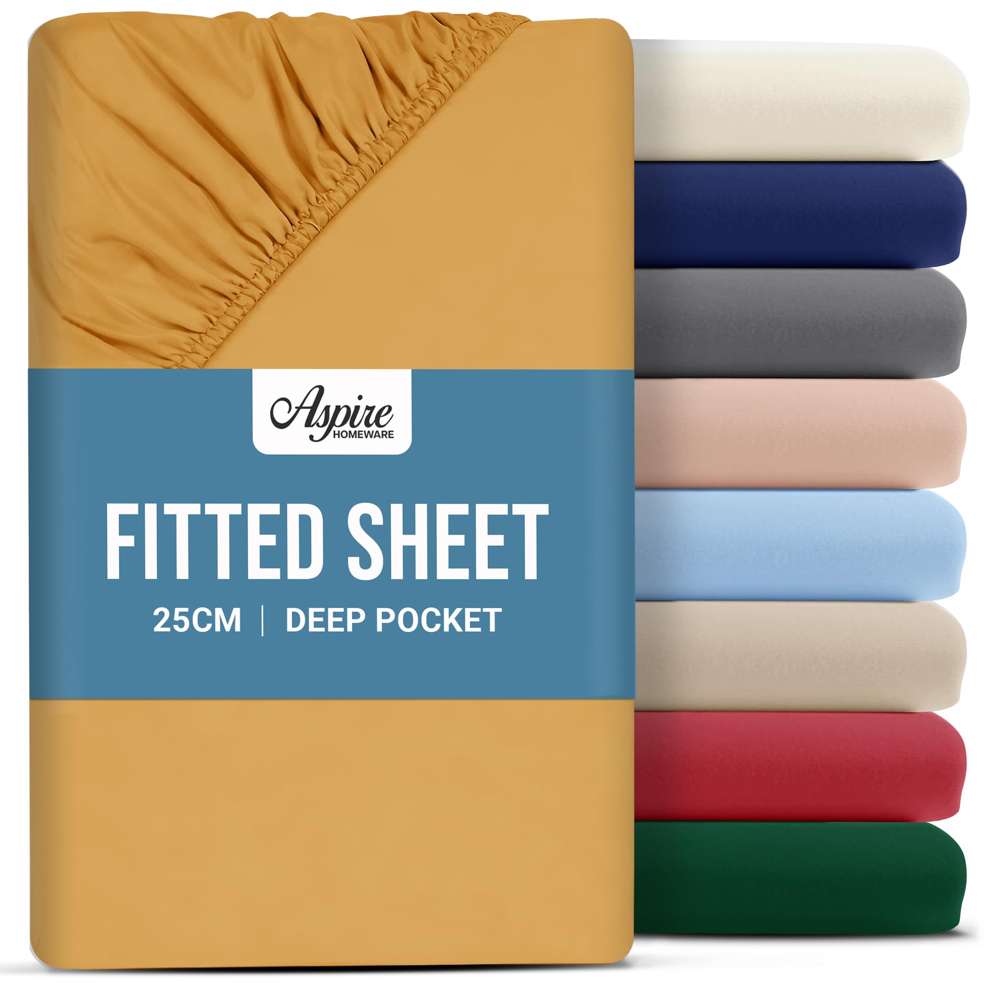 Aspire Homeware Double Fitted Sheet - 25 cm Deep Hotel Quality (Black) Bed Sheets - Soft & Breathable Fitted Bed Sheets Double - Anti-Wrinkle Easy Care Fitted Sheets — view 17