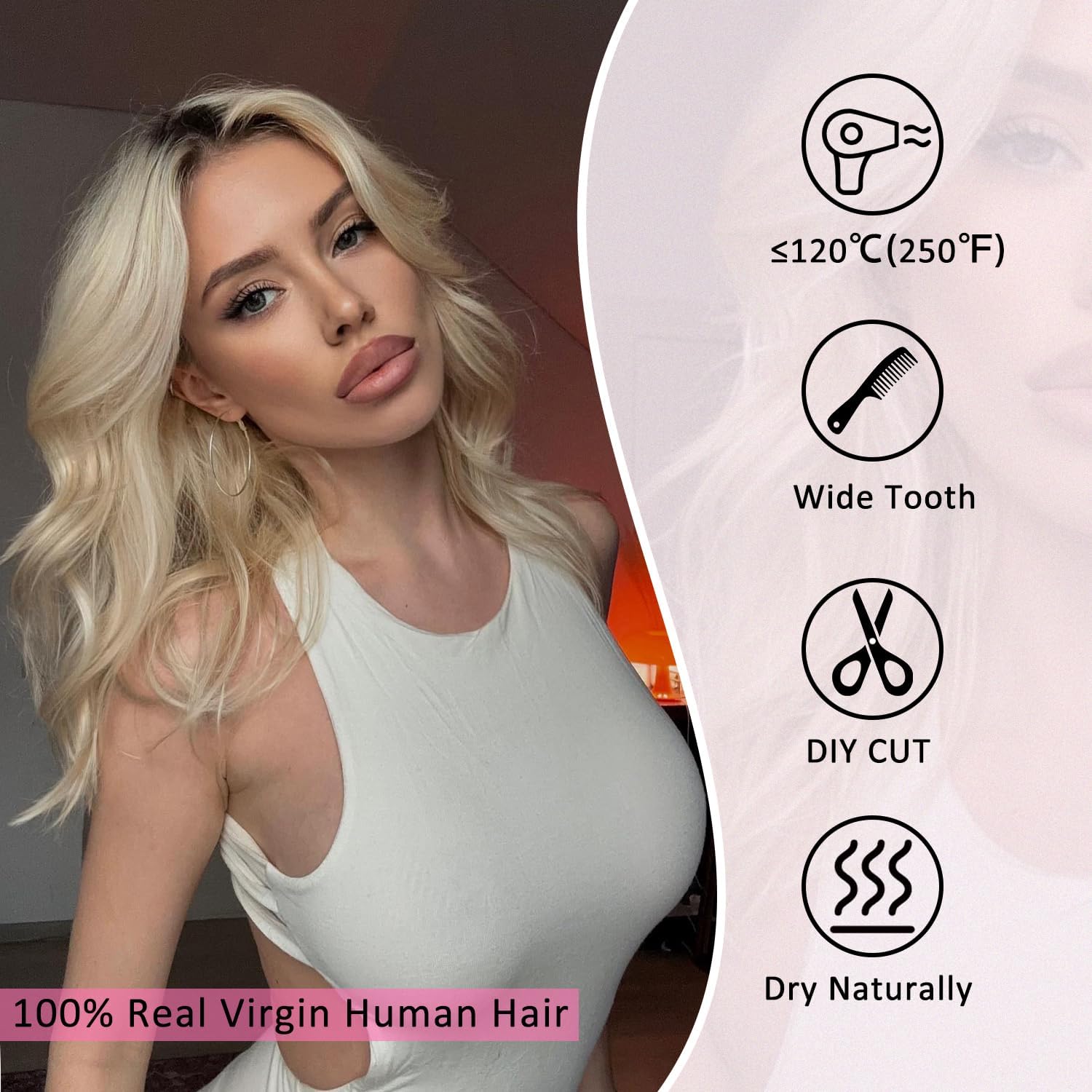 Ash Blonde Bob Wave Wig 16 Inch Human Hair Balayage Ombre Brown Roots 13x4 HD Lace Front 100% 12A Remy Virgin Hair