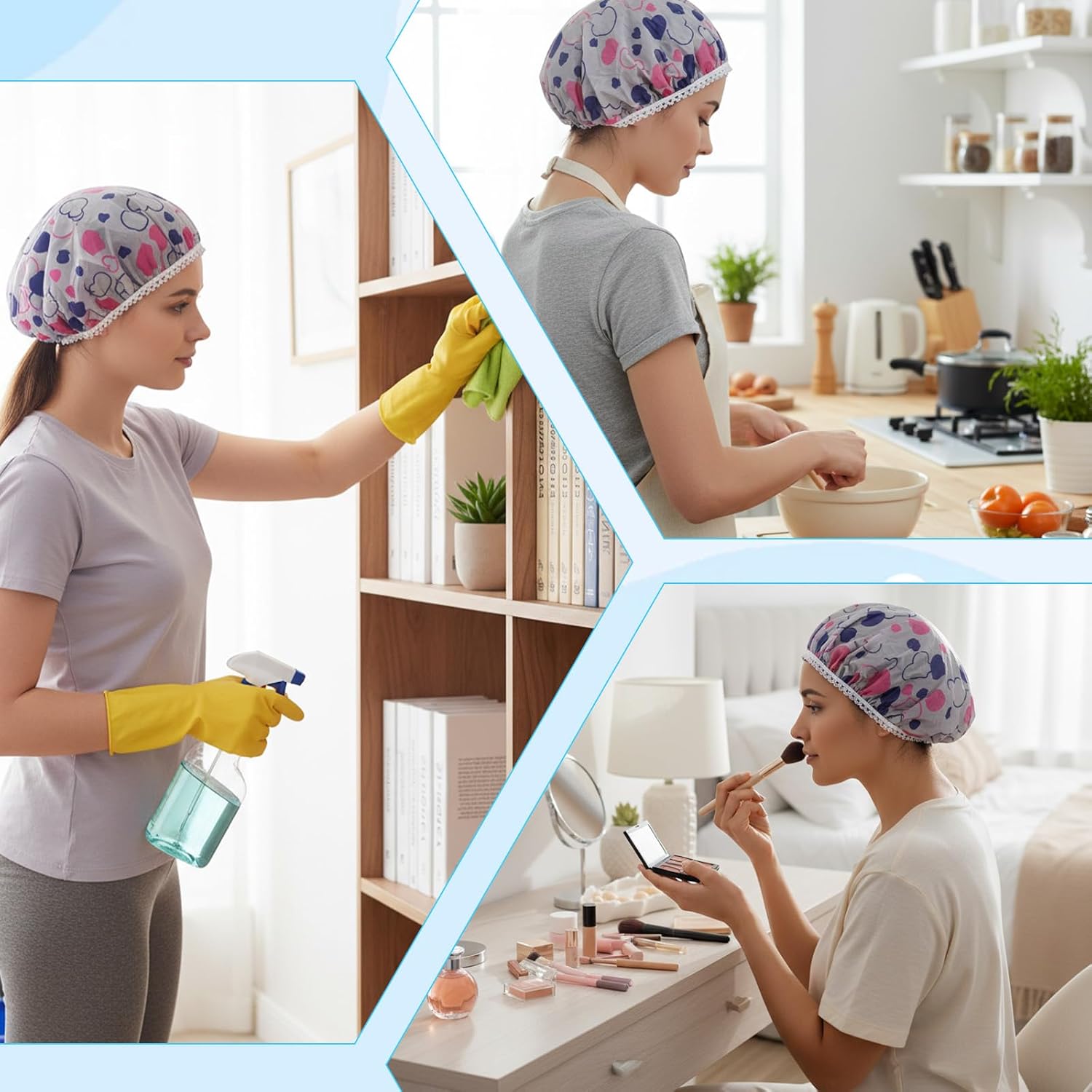 6 Pcs Shower Cap Reusable Elastic Hair Cap Waterproof Bath Hair Hat Shower Bath Caps Elastic Band Flower Printed Hairs Caps for Women Men Bathroom Travel Spa Salon