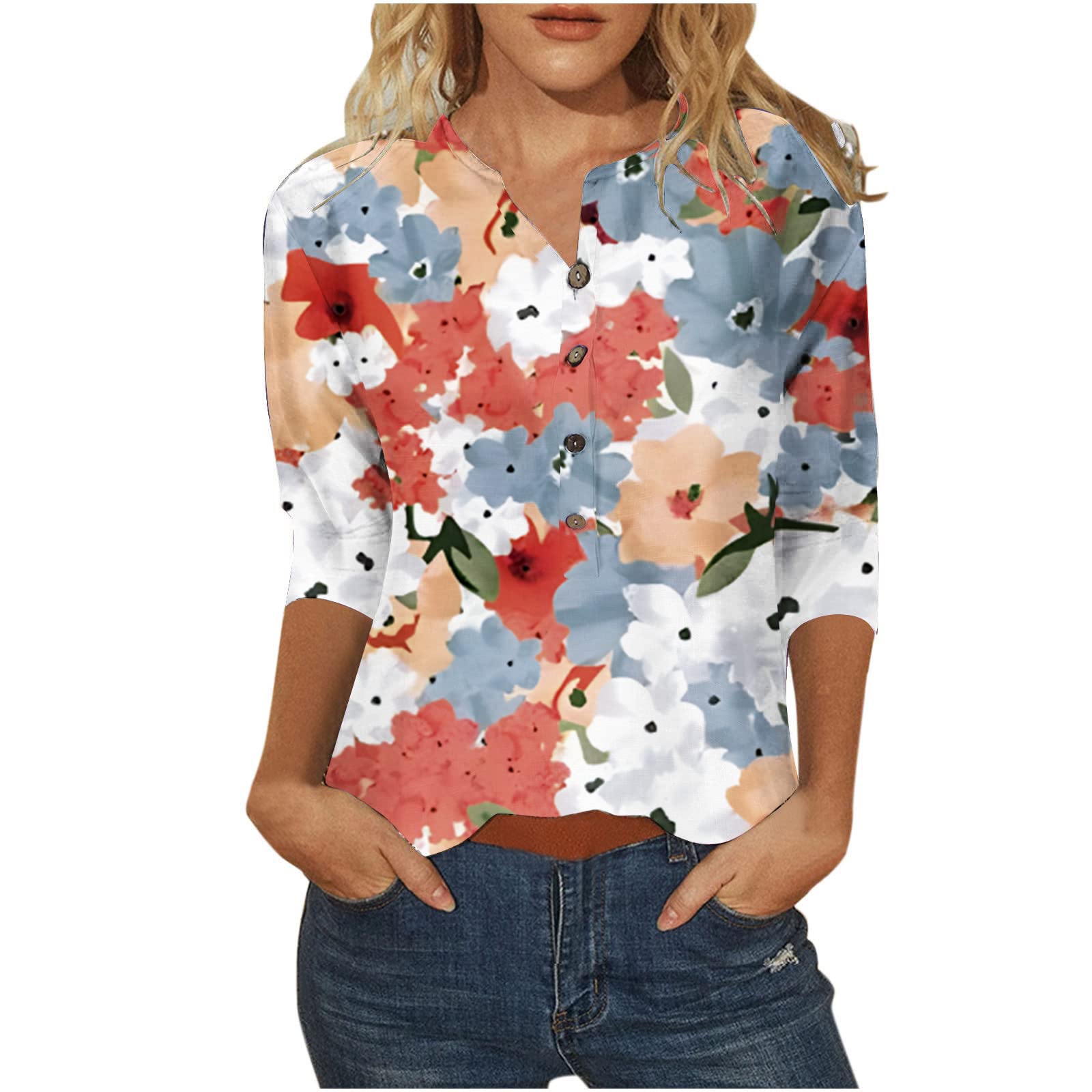 Casual Dressy Womens 3/4 Sleeve Shirts