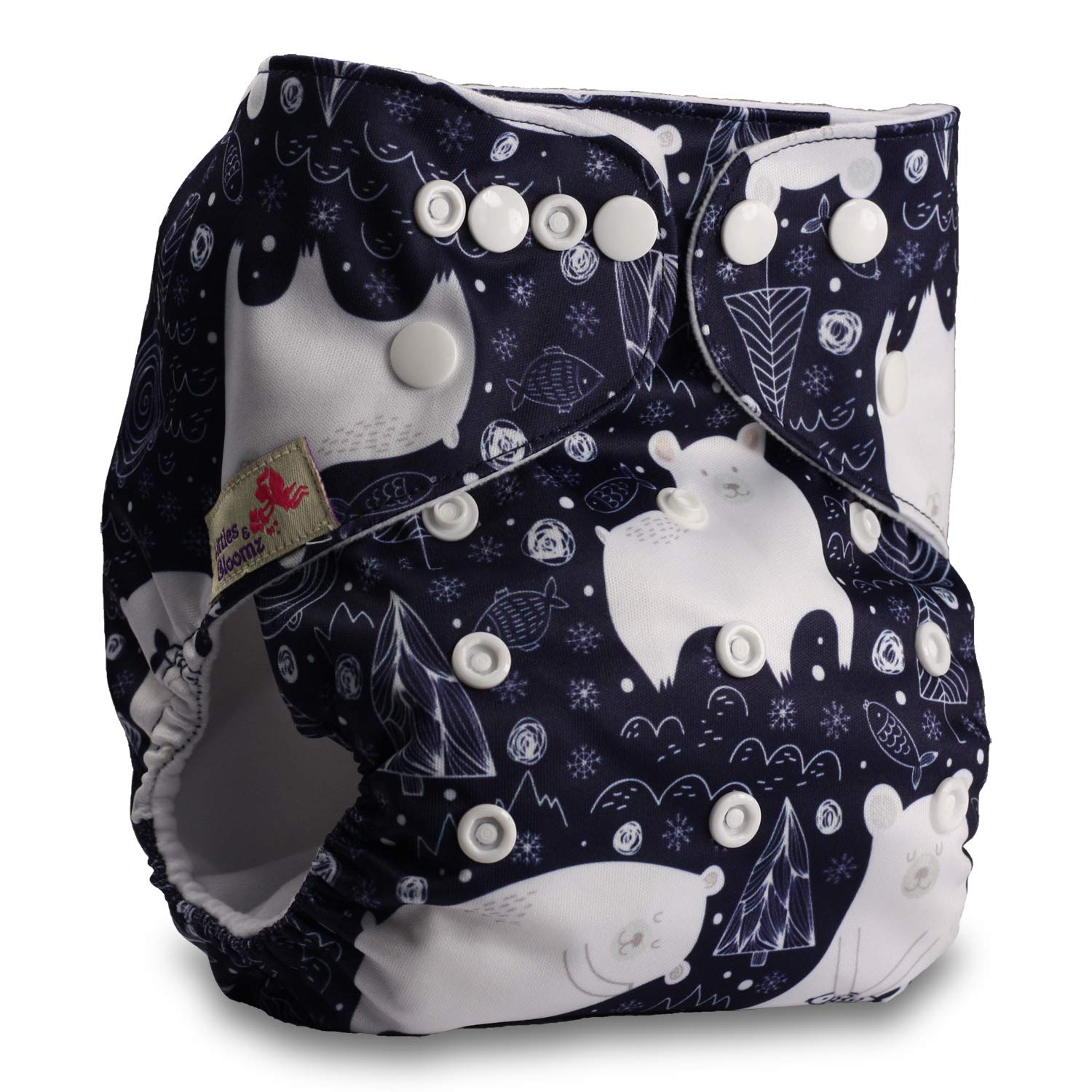 Littles & Bloomz, Reusable Pocket Cloth Nappy, Fastener: Popper, Set of 1, Pattern 75, with 1 Bamboo Charcoal Insert