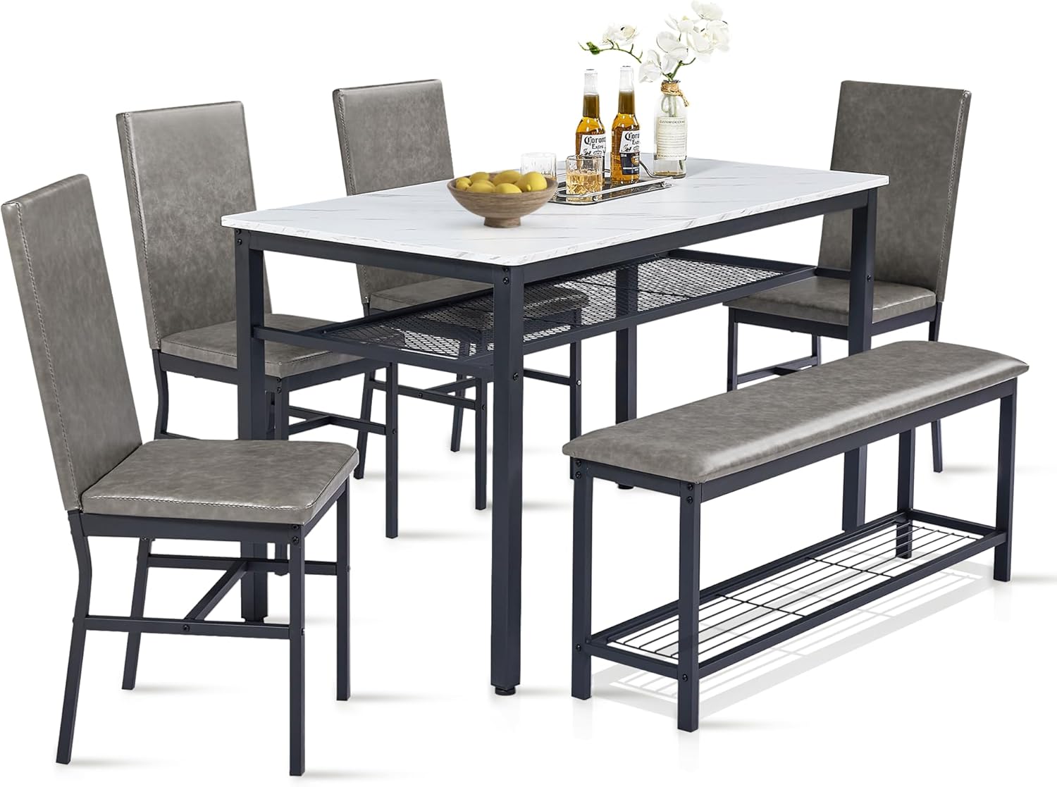 Amazon.com - Seizeen 6-Piece Dining Table Set for 6 with 4 Chairs and 1 ...