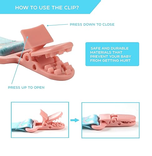 Miniatura 5 de Paquete de 12 clips para chupete con correa de 10.0 in, juego de soportes para chupetes de bebé de poliéster de alta calidad, clips multidiseño para