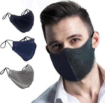 TUFF Face Mask Adult Large Size 3 Pack- C Shaped Design Making Breathing Easier and Comfortable on Skin - Large Face Mask for Men - Reusable Mask for Covid - USA Made Large Size MIX COLOR 3 Pack