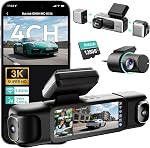 BOTSLAB 4-Channel 360° C'est bon. 3K/4K Avant, arrière et côté triple 1080P Caméras 5,8GHz WiFi, GPS, Contrôle de la voix: 24/7 Mode de stationnement: 128GB SD Carte incluse 12 Garantie de remplacement pour mois