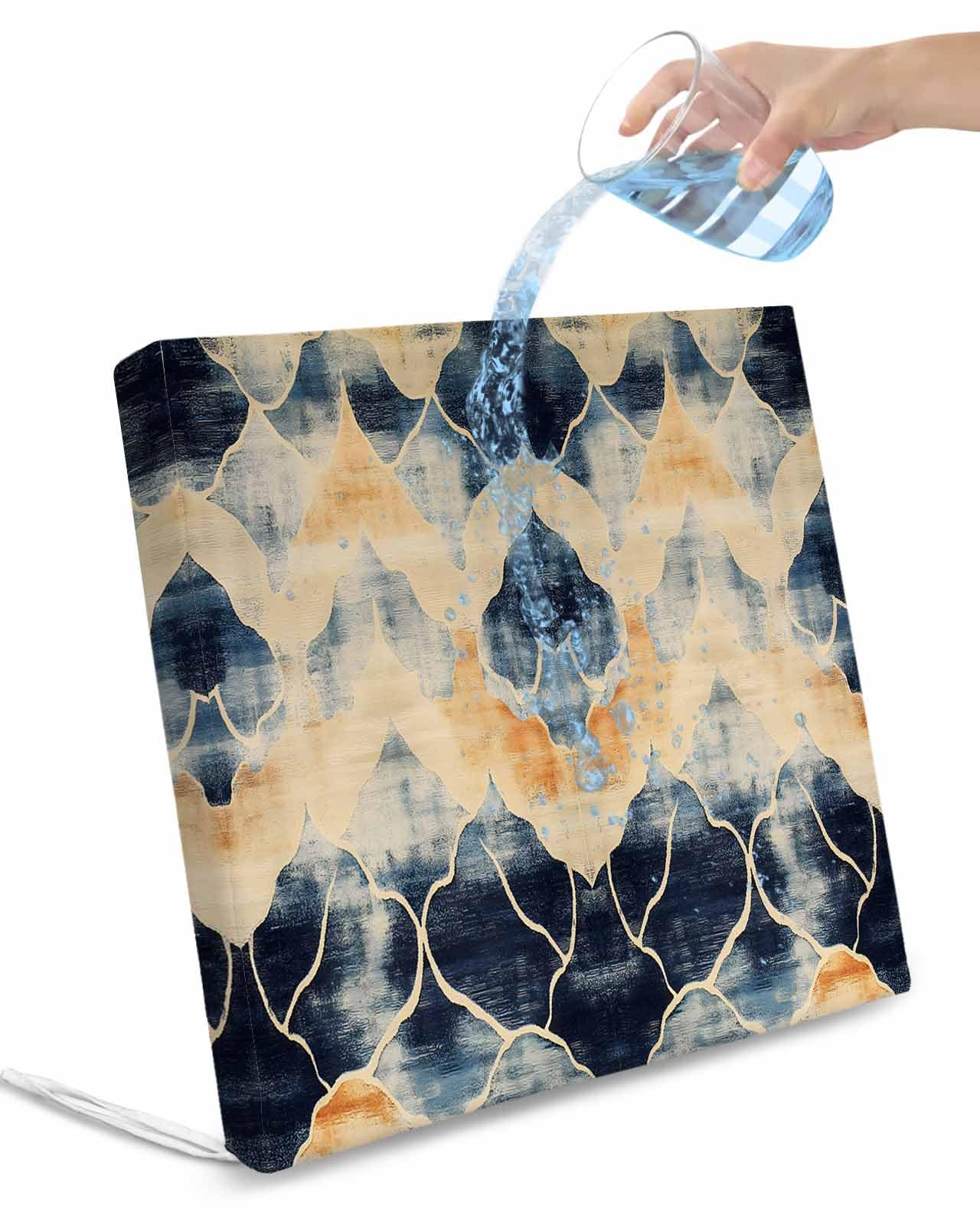 2 Pack Vintage Ethnic Waterproof Cushion Covers with Ties, Outdoor Patio Chaise Lounge Chair Seat Cushion Slip Covers Replacement(Only Cover) Country Shabby Chic Abstract Floral Motif 20