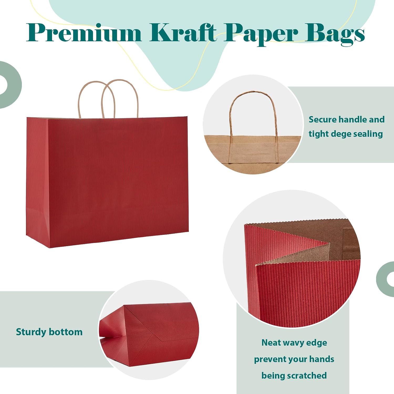 GSSUSA Red Paper Bags with Handles, Large Gift Bags 16x6x12, 50 Pack image 3