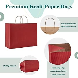 GSSUSA Gift Bags Large with Handles 16x6x12 Red 50Pcs, Kraft Paper Bags Bulk for Small Business, Paper Shopping Bag, Grocery, Shopping for Boutique, Party, Wedding