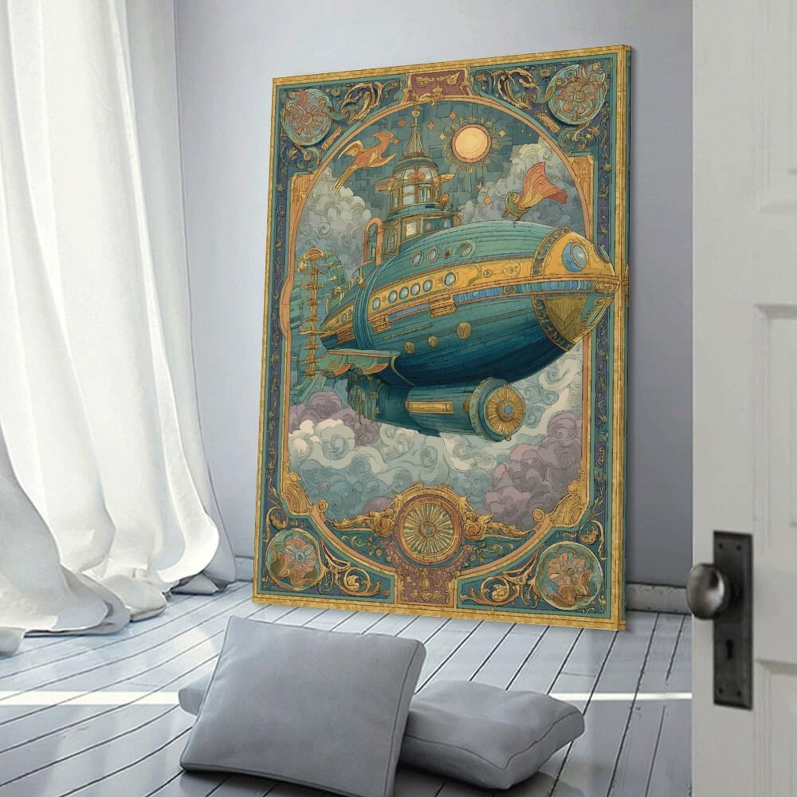 Junmoney Frame-Style-13 Steampunk Airship Adventure Wall Picture Print, 20X30inch(50X75cm), For New Homes, Bedrooms Or Workspaces, Thoughtful Wall Decor For Art Lovers