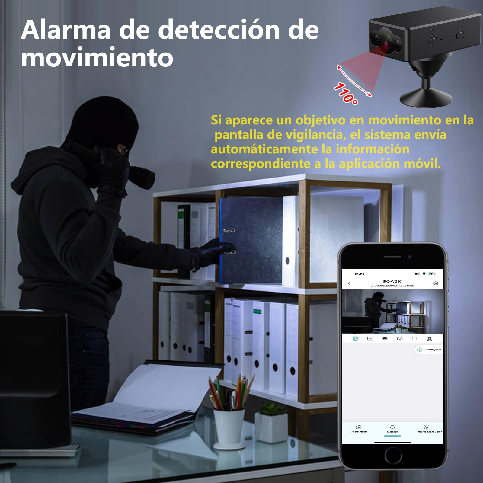 Mini Cámara WiFi, Cámara Espía Oculta Portátil, Cámara de Vigilancia Interior HD, Vigilancia Remota a través de App Live Streaming con Detección de Movimiento para Hogar y Oficina.