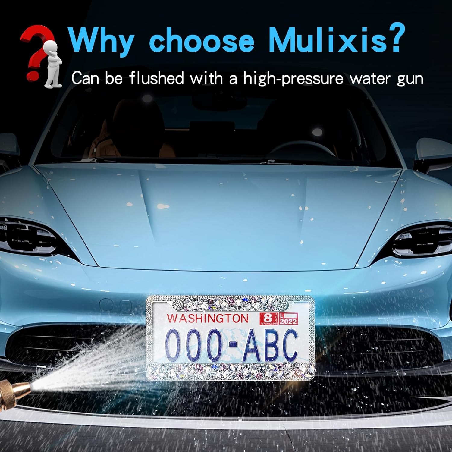 Bling License Plate Frame for Women 2 Pack Stainless Steel Rhinestone License Plate Holder Handmade Glitter White Crystal Diamond Girl Lincense Plate Cover