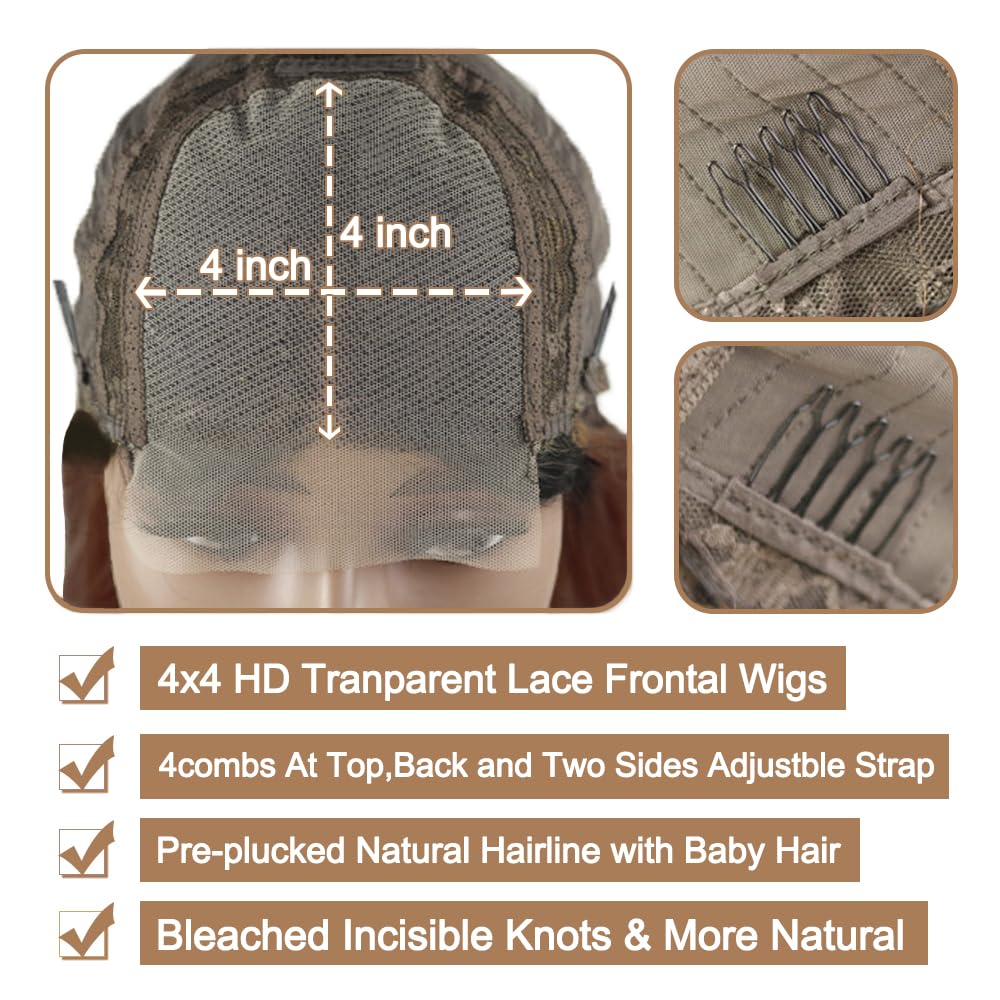 Straight Human Hair Wig 4X4 Lace Menschliches Haar Perücke Damen Echthaar Glueless Wear and Go Pre Plucked with Baby Hair Low Shedding Ombre Blonde 1b427 for Women 18 Inch