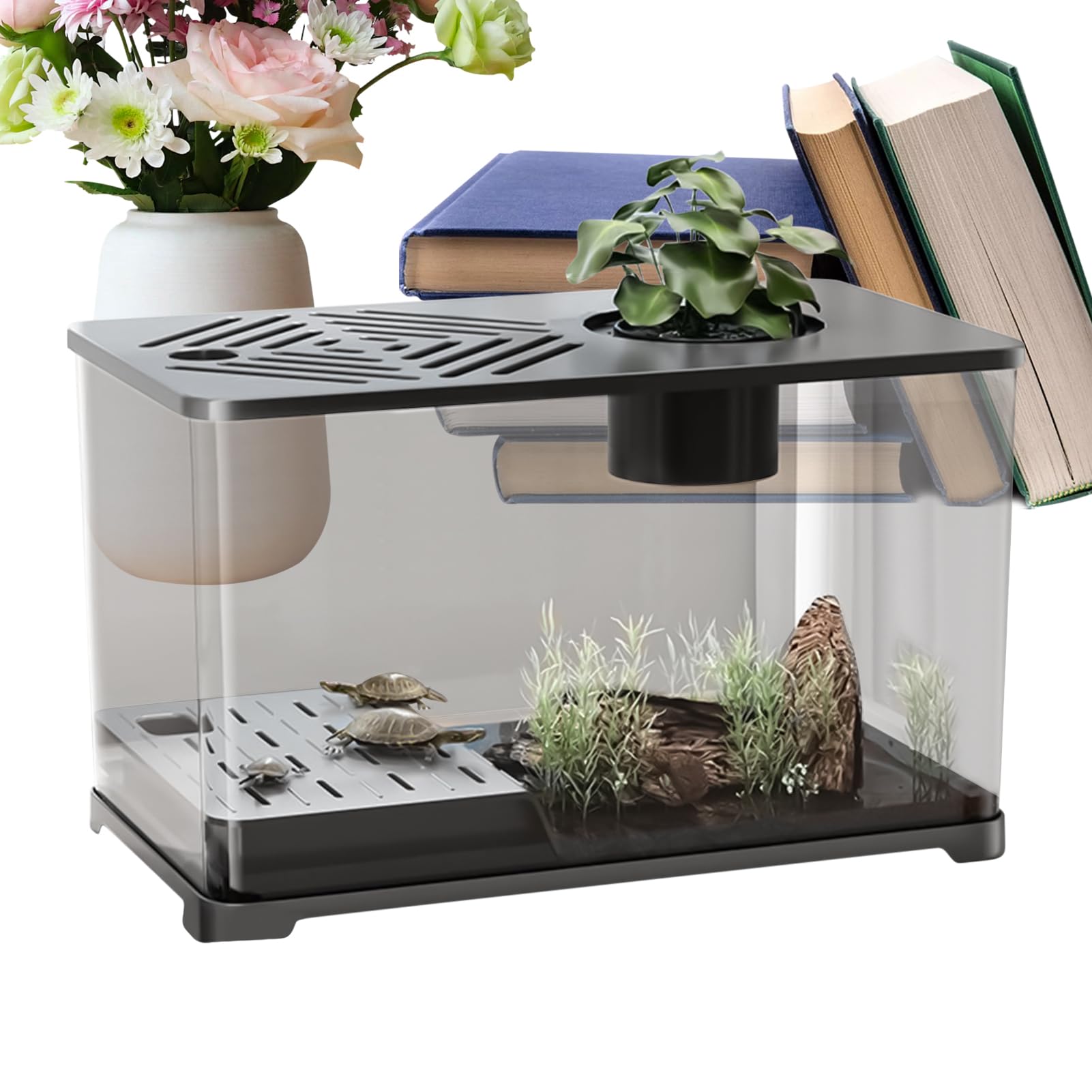 Acuario para Peces Betta Acuario Grande Kit Completo de Escritorio | Contenedor Moderno Con Vista Panorámica, Decoración de Escritorio Para Guppys, Camarones, Tortugas y Plantas