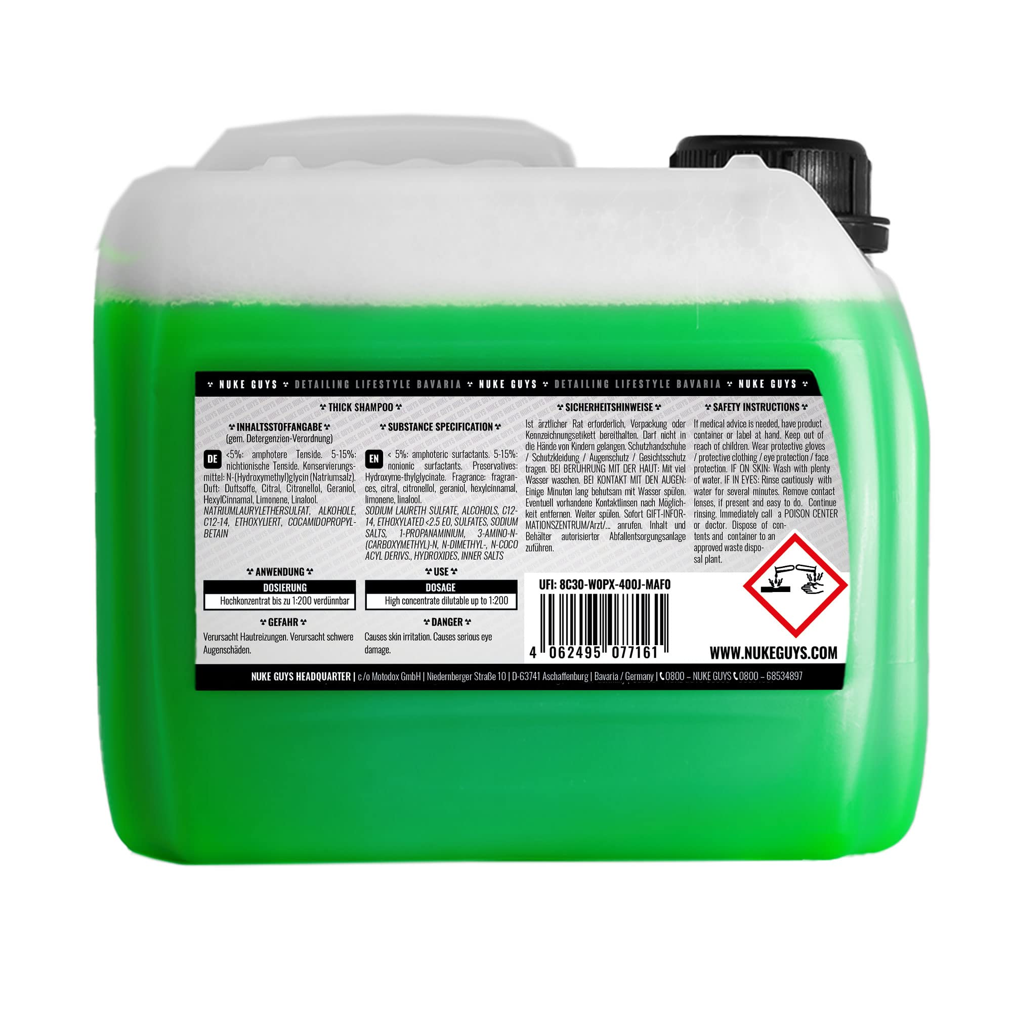 Nuke Guys Juego de cubo de lavado para coche, diseño de calavera, 5GAL + champú grueso, bote de 3 L, con vaso de medición y grifo de vertido, paño seco Gamma Dryer + guante de lavado