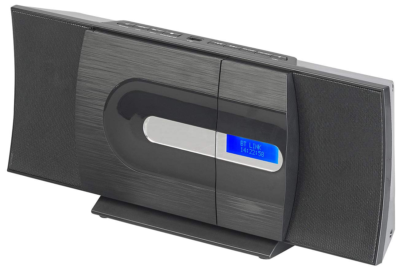 auvisio Kompaktanlage Vertikal: Vertikale Design-Stereoanlage, FM/DAB+, Bluetooth, CD, MP3, AUX, 40 W (Kompaktanlage DAB+ Design, Radio CD, Wecker)