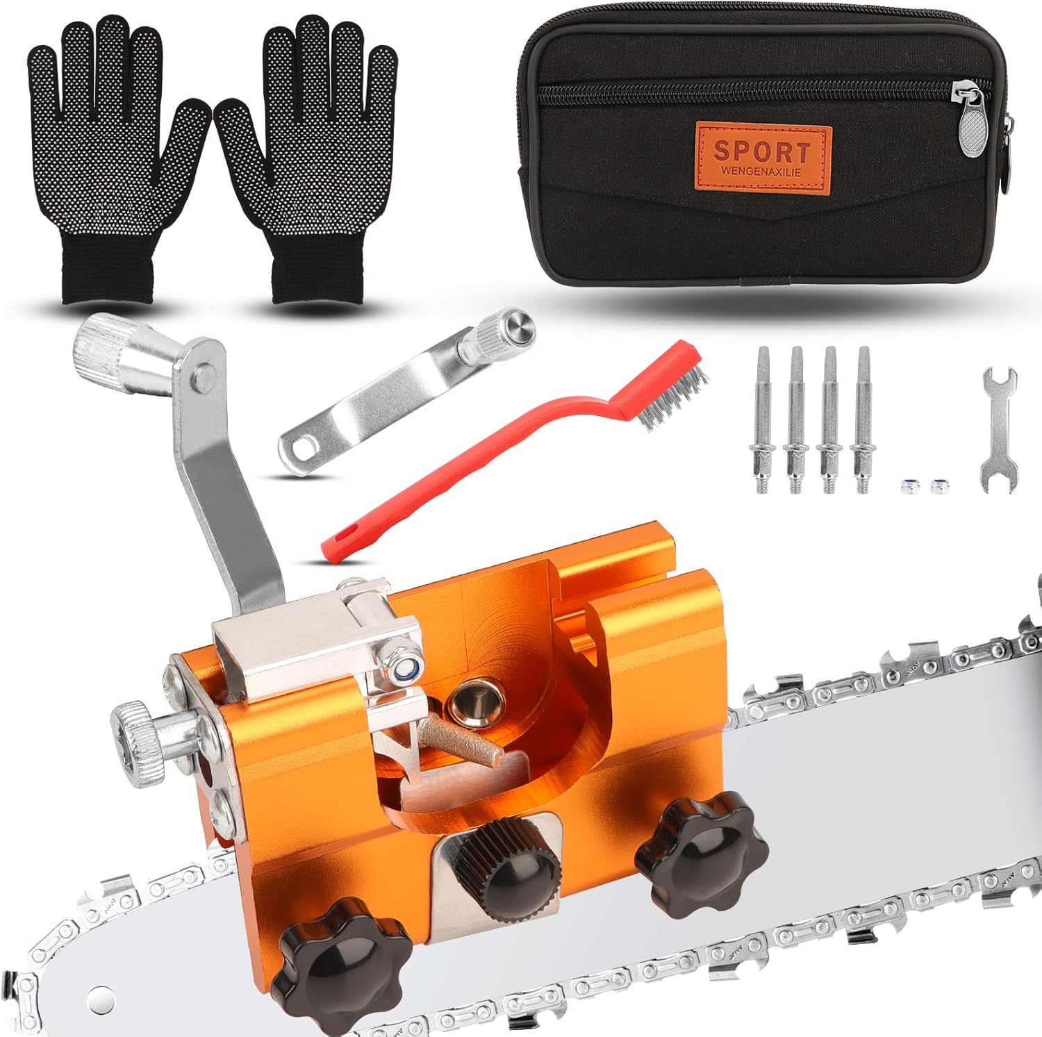 AOBOPLE Chainsaw Sharpening Jig Kit,Chain Saw Sharpener Tool with Wrench,Rocker,Wire