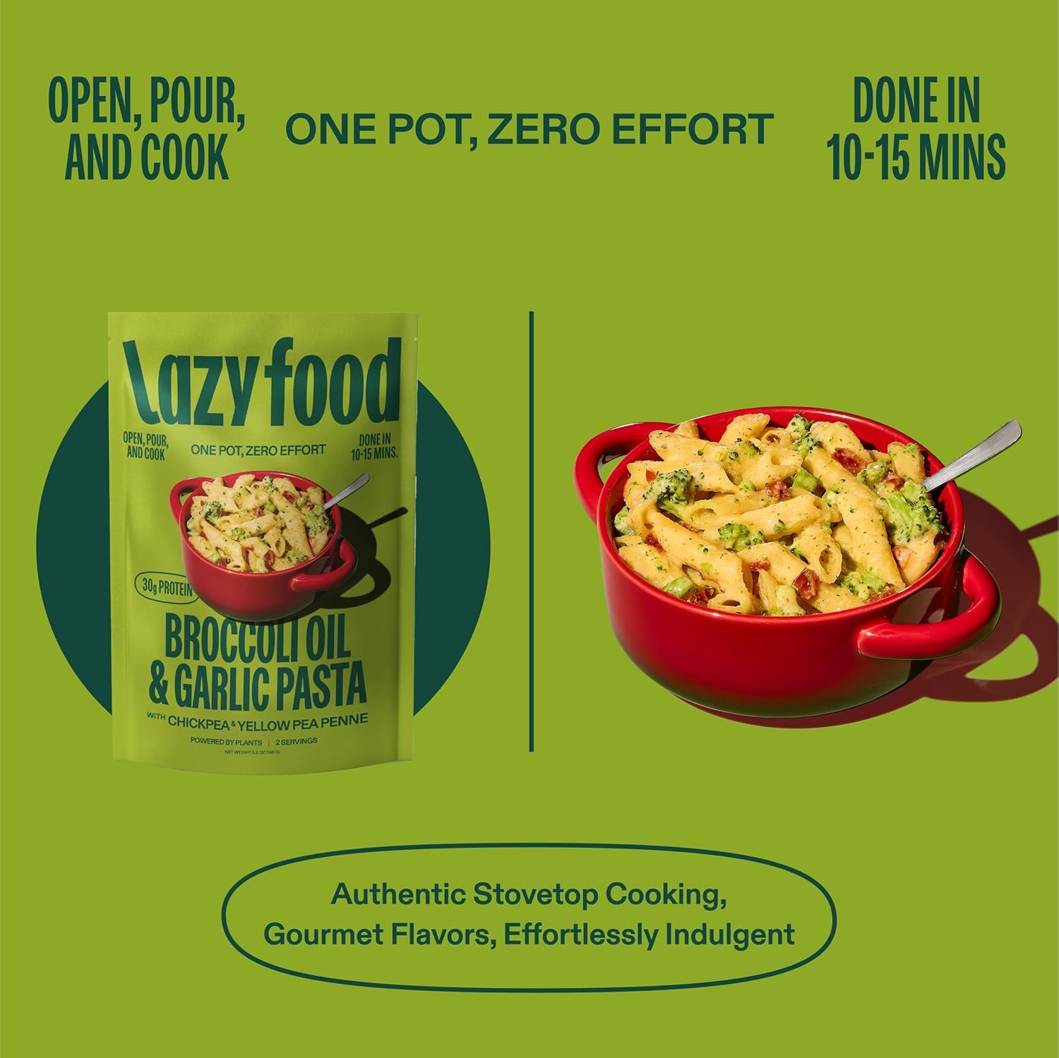 Lazy Food Pasta Meal I 30G Protein, Gluten Free, High Fiber, Functional Carbs I Vegetarian Chickpea Noodles I Ready to Eat in Minutes I Broccoli Garlic 3 Pack, 6 Servings: Broccoli, Garlic & Oil (with Real Cheese) 4 Pack - Gluten-Free Pasta