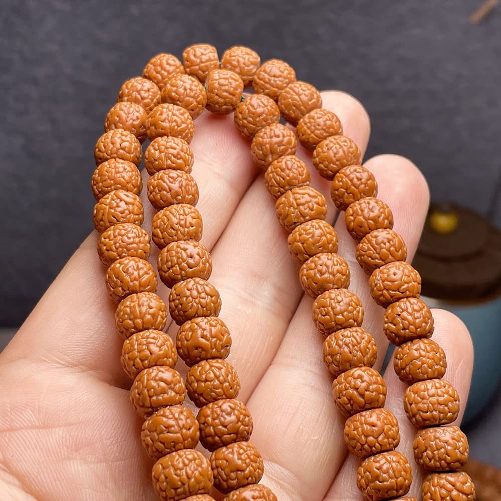 108 Bodhi-Perlen, buddhistische Rudraksha-Perlen, Mala-Gebet, tibetischer Buddhismus, Halskette, Chakren, 8 x 10 mm