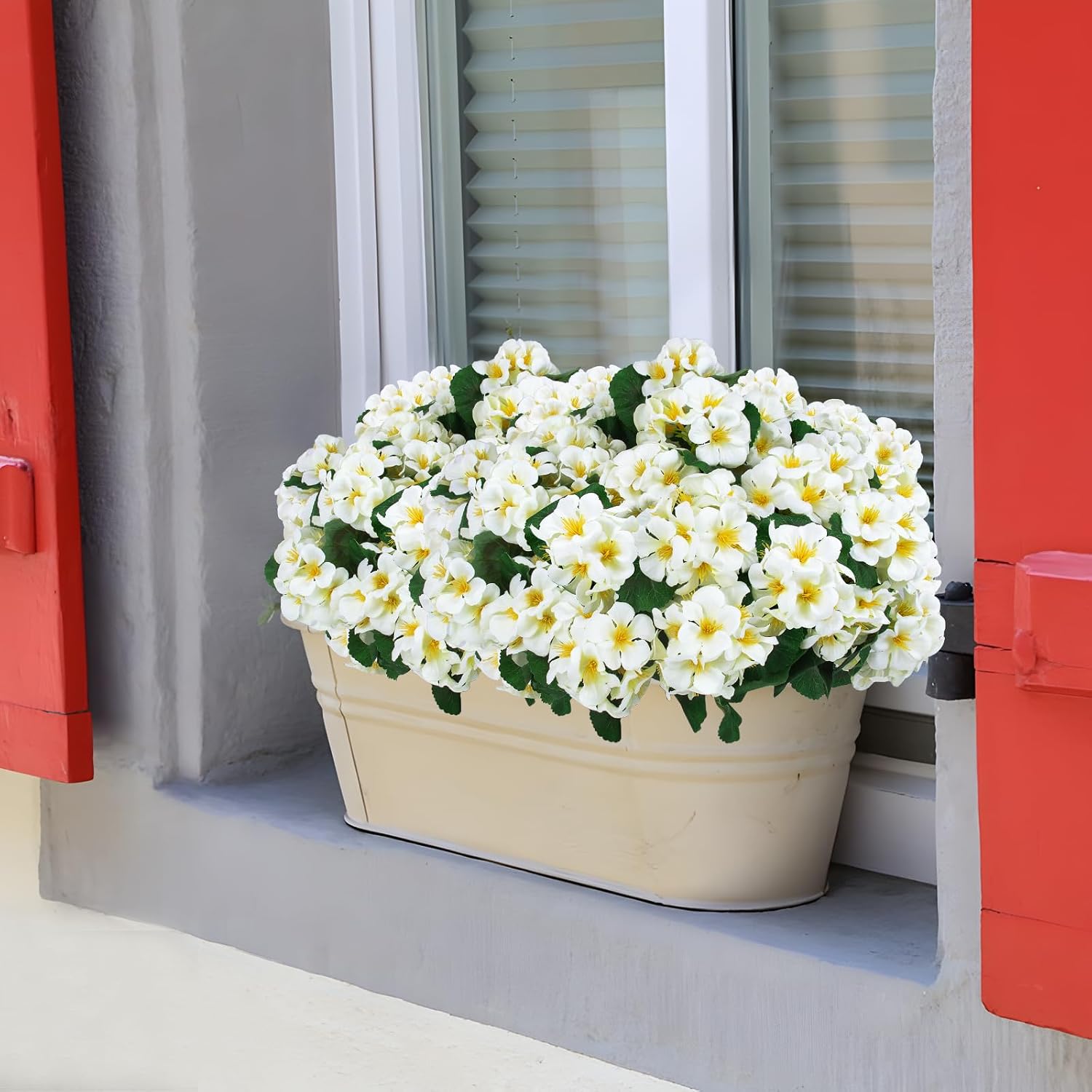 Condition photo showing New/Like New for hananona 12 pcs artificial geranium flowers for outdoors geranium silk flowers outdoor uv resistant garden plants faux flowers for home kitchen table centerpieces decor (12, snow white) snow white 12