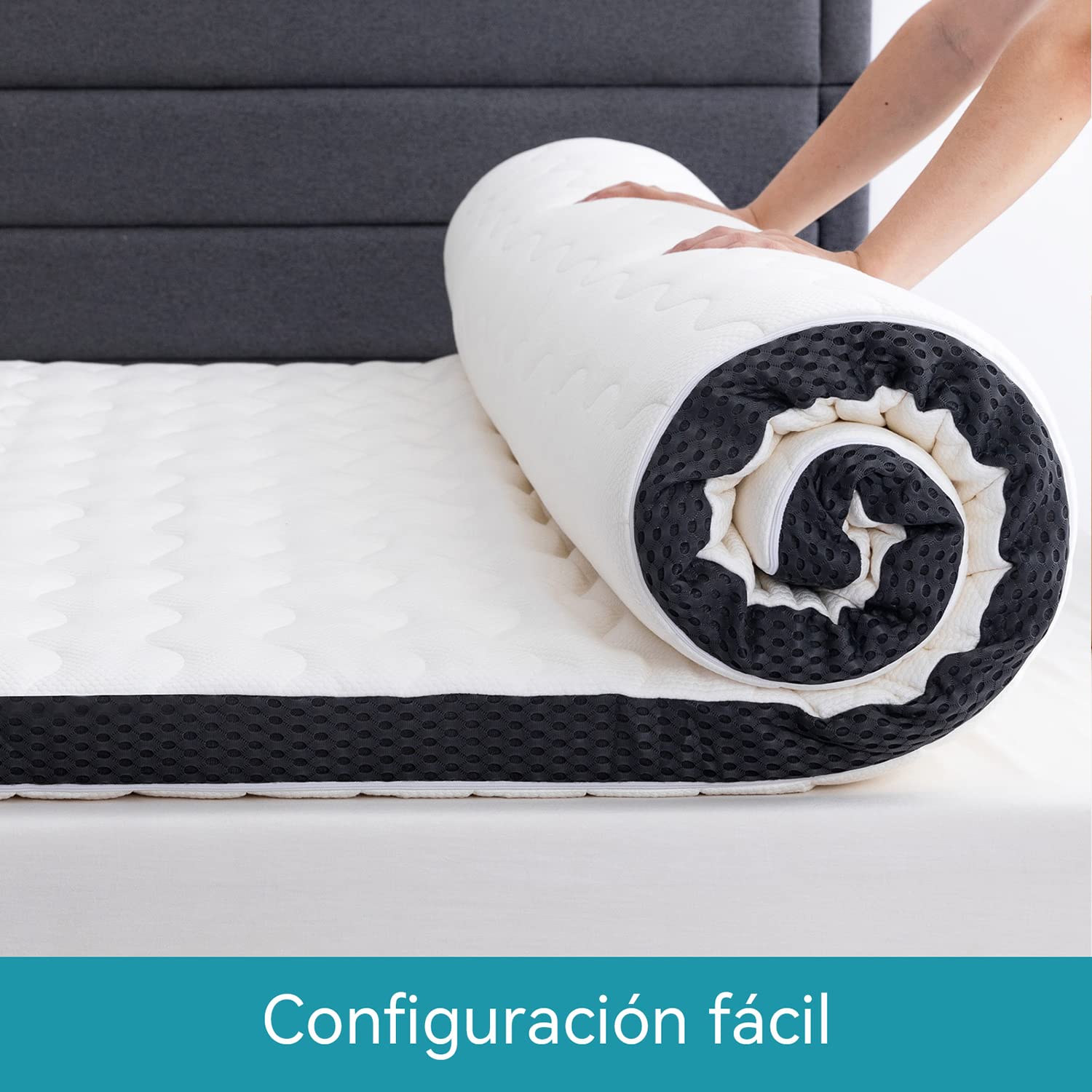 Amazon Basics Colchón de Espuma viscoelástica Topper con memoria con Funda removible y lavable, 135 x 190 cm, 7 cm, Blanco