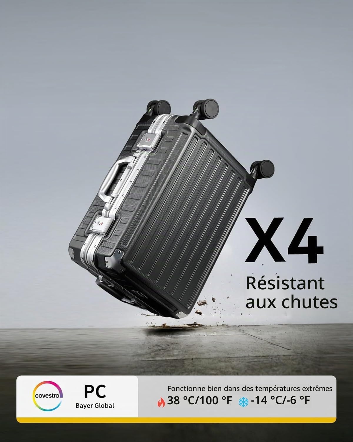 LUGGEX Valise Rigide avec Cadre en Aluminium, Valise Cabine de Voyage