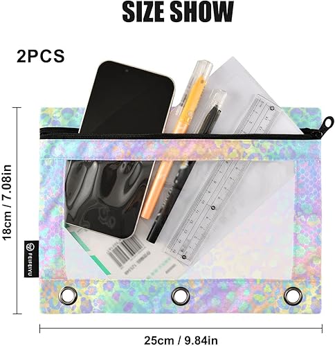 Vista 123 de ALAZA Estuche para lápices para carpeta de 3 anillas, carpetas con estampado de vacas, bolsas para lápices con ventana transparente con cremallera