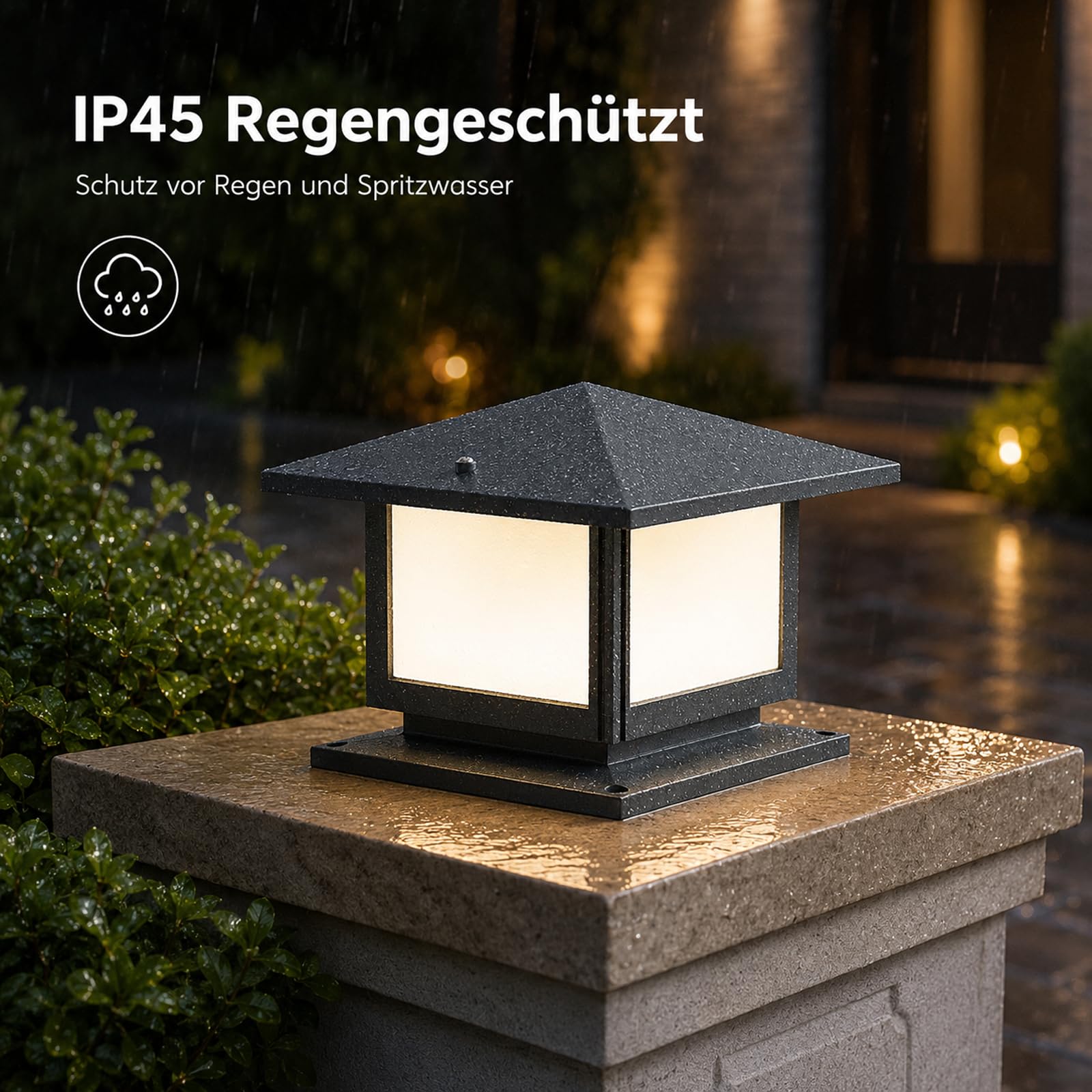 Sockelleuchte Außen 12W, 3 Lichtfarben, IP45, Grau | LED Gartenlampe mit Strom, Aluminium und Acryl, 25 × 25 cm Grundfläche, E27 Wegeleuchten außen für Terrasse und Einfahrt