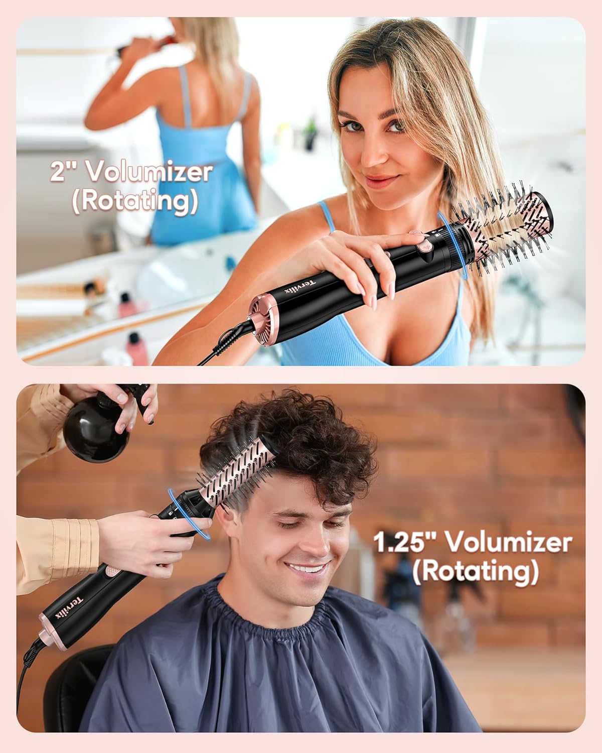 Terviiix 4-in-1 Hot Air Rotating Blow Dryer Brush Kit – 1000W with Rotatable Round Brushes (2 Sizes), Oval Volumizer, and Diffuser – Ideal for Curly Hair, with Arthritis-Friendly Big Buttons, Black - Image 3