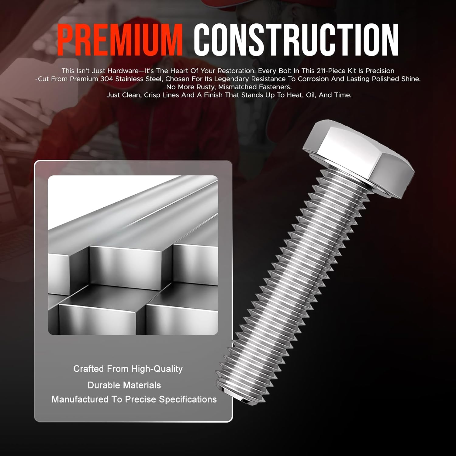 Stainless Steel Small Block Engine Hex Bolt Kit for Small Block Chevrolet (SBC) Engines 265 283 302 305 307 327 350 400-304 Stainless, Non-Corrosive, Complete Restoration Set