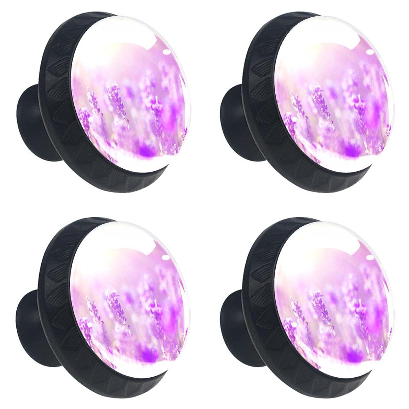 Bouton de tiroir en verre haut de gamme motif lavande pour buffet x4