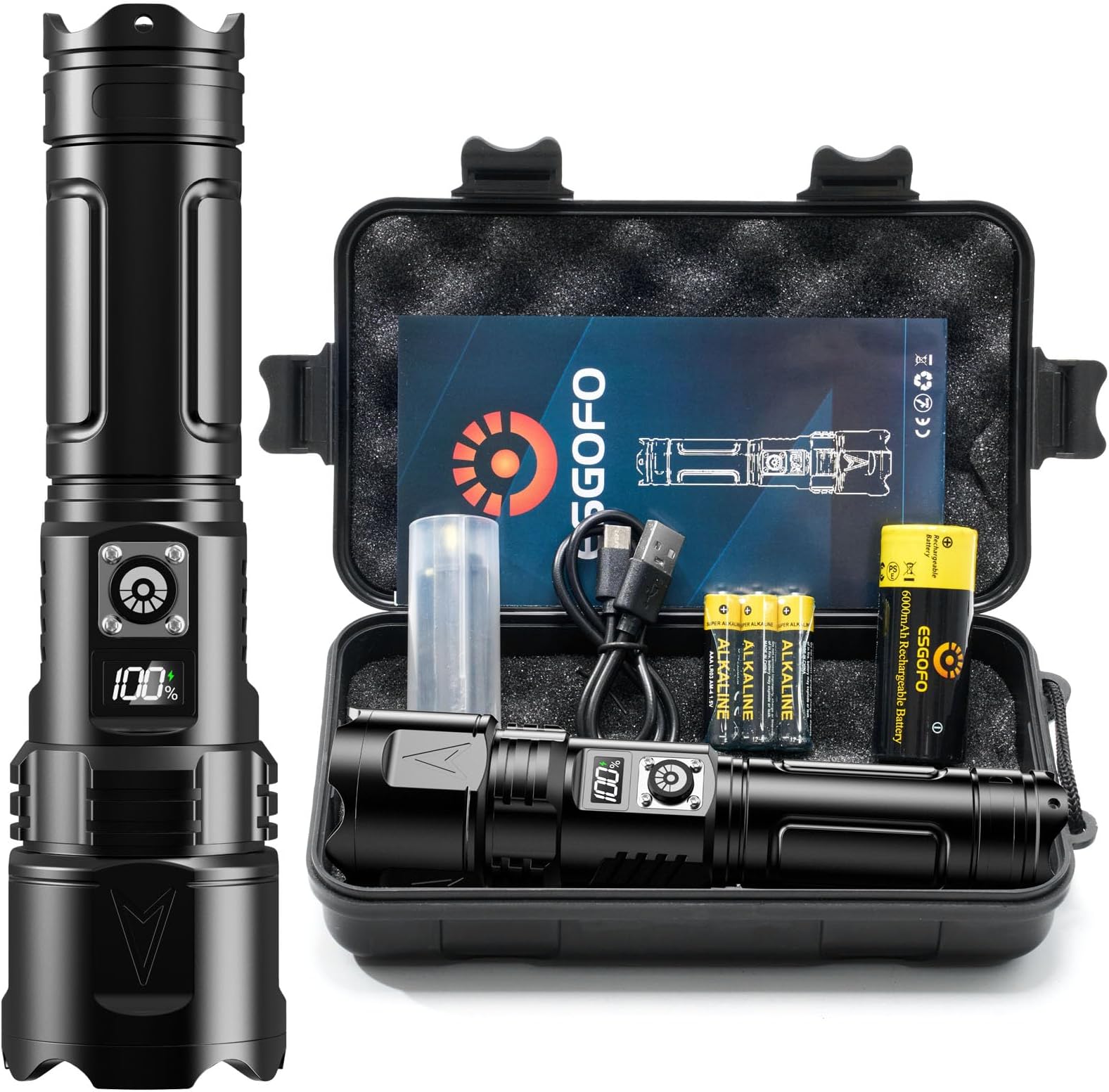 Blukar Taschenlampe LED Aufladbar, 500000 Lumen Extrem Hell Zoombare