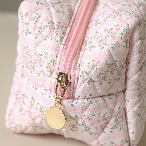Miniatura 3 de Bolsa de cosméticos Bolsa de maquillaje floral grande Bolsa acolchada Coquette Neceser de viaje, Rosa con tira Floral