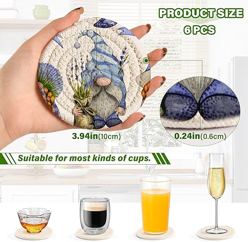 Miniatura 10 de Juego de 6 posavasos para bebidas con soporte para bebidas salvajes Mustang marrón, juego de 6 posavasos decorativos absorbentes de algodón tejido