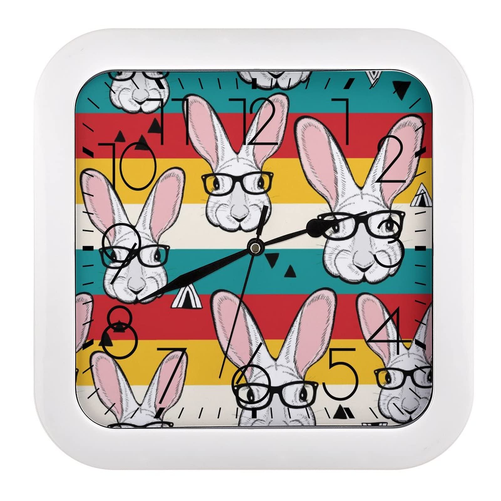 Horloge murale lapin carrée avec grands chiffres pour salon et cuisine