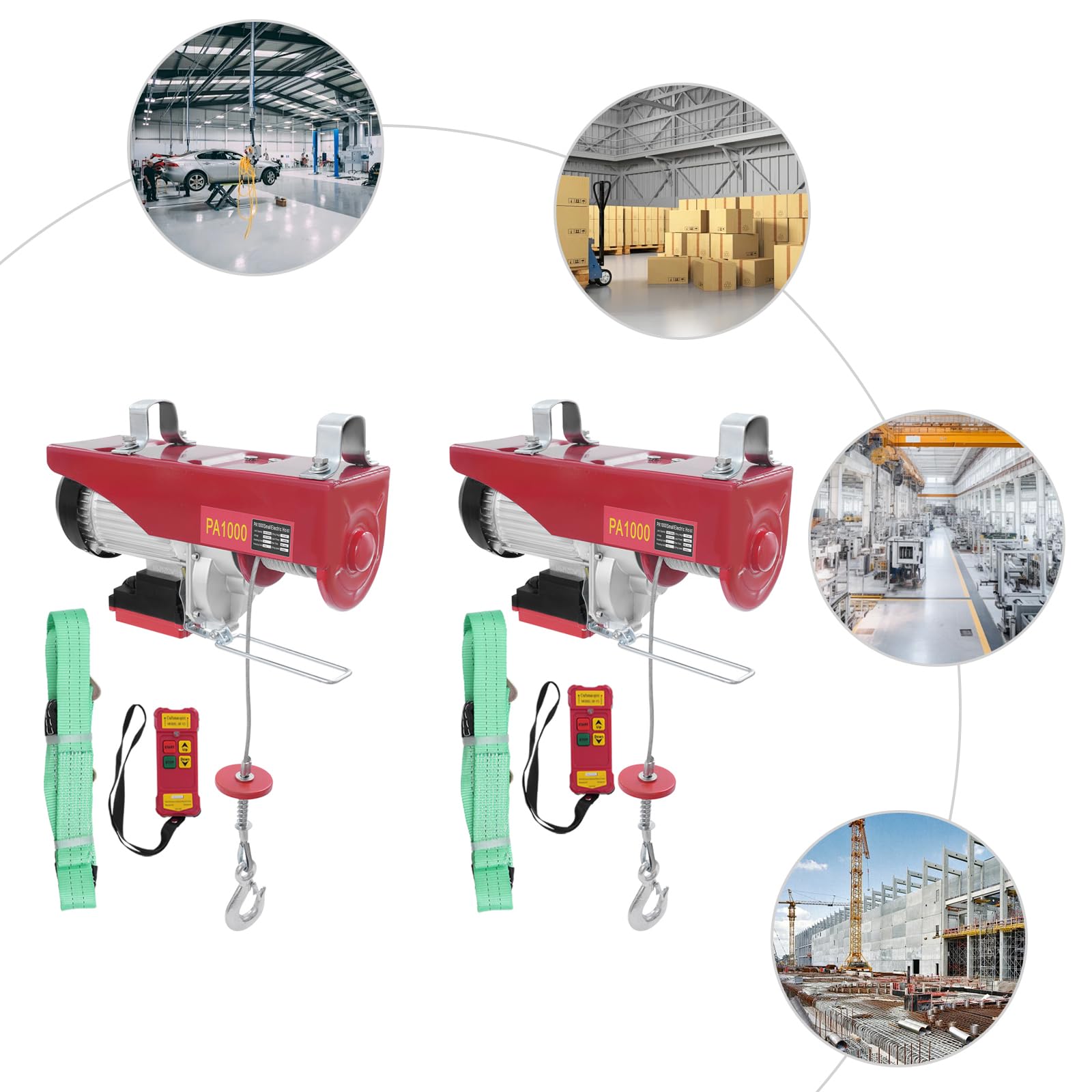 2 unidades Cabrestantes Eléctricos 800W 220V 50Hz Polipasto Eléctrico con Control Inalámbrico IP40 Polipasto Eléctrico con Eslingas, 500kg-1000kg Capacidad de Carga