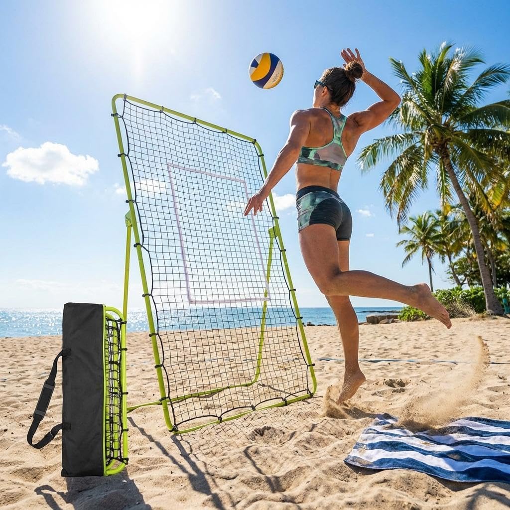 Garvee Rete Rimbalzo Pallavolo 7x4ft – Trainer Doppia Faccia Regolabile, Portatile e Pieghevole – 5 Angoli, Struttura Robusta Multi-Sport per Allenamento Indoor/Outdoor – Verde Fluorescente